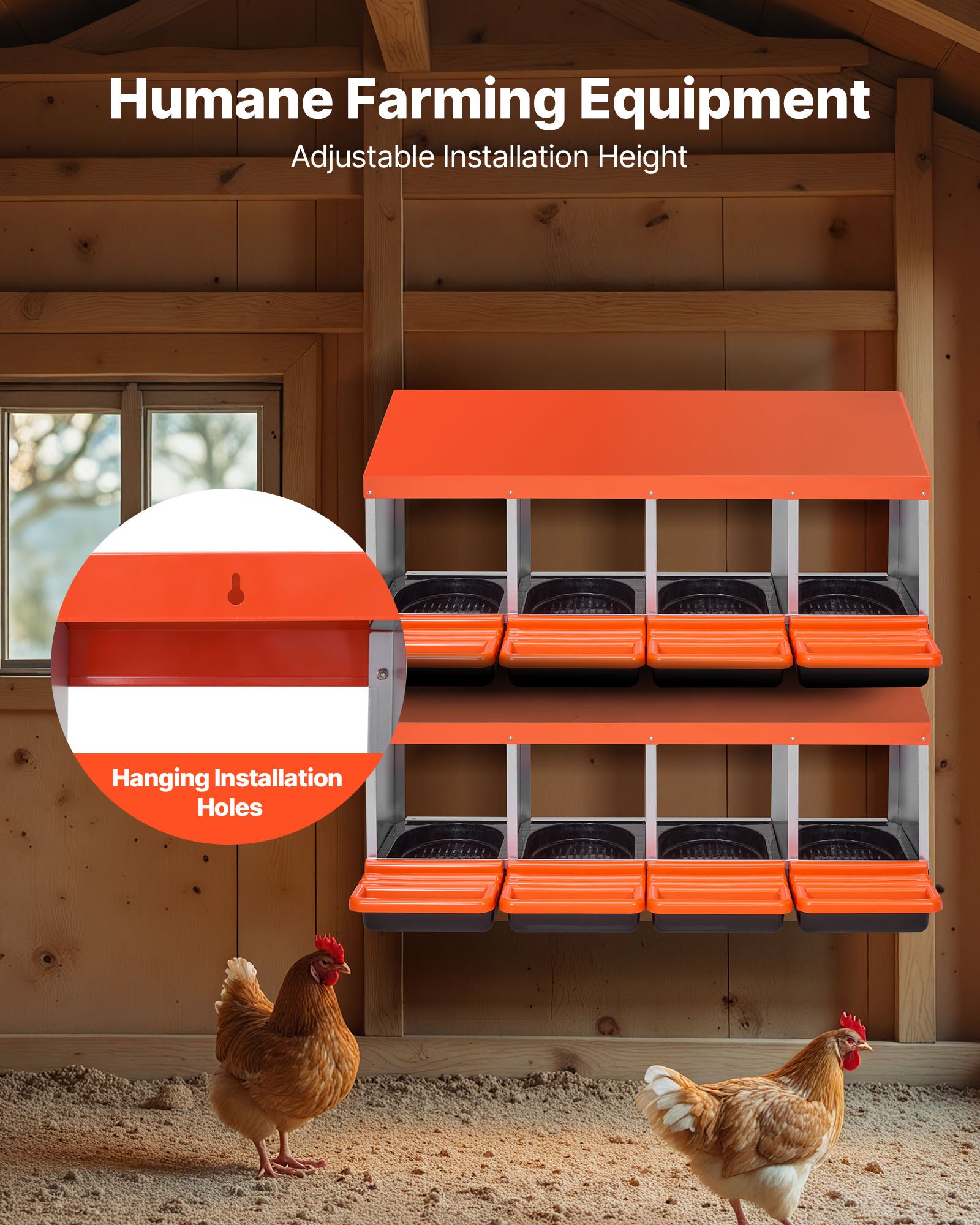 VEVOR Nido para Ponedoras 1060 x 525 x 475 mm, 4 Compartimentos, Nido Metálico con Bandejas Antigoteo Protectoras y Orificios de Ventilación, para Gallinas, Patos, Pollos y Otras Aves de Corral