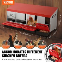 VEVOR Caja Nido de Metal para Gallinas de 4 Compartimentos, 1060 x 525 x 475 mm