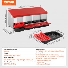 VEVOR Caja Nido de Metal para Gallinas de 4 Compartimentos, 1060 x 525 x 475 mm