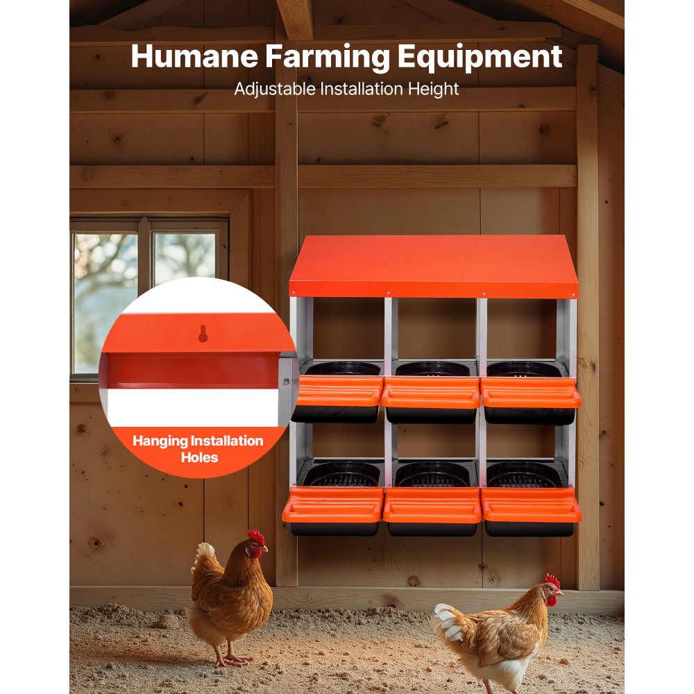 VEVOR Caja Nido para Gallinas 6 Compartimentos, 796 x 525 x 790 mm, Ponederos para Gallinas de Metal con Nidos Inclinados, Plataforma de Descanso Apto para Diferentes Razas de Gallinas, Patos