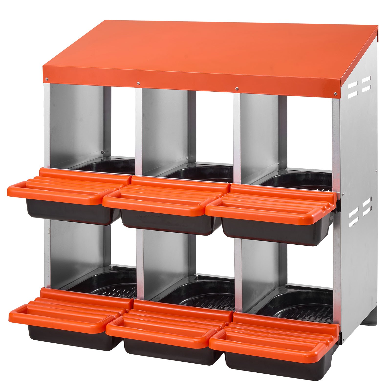 VEVOR Caja Nido para Gallinas 6 Compartimentos, 796 x 525 x 790 mm, Ponederos para Gallinas de Metal con Nidos Inclinados, Plataforma de Descanso Apto para Diferentes Razas de Gallinas, Patos
