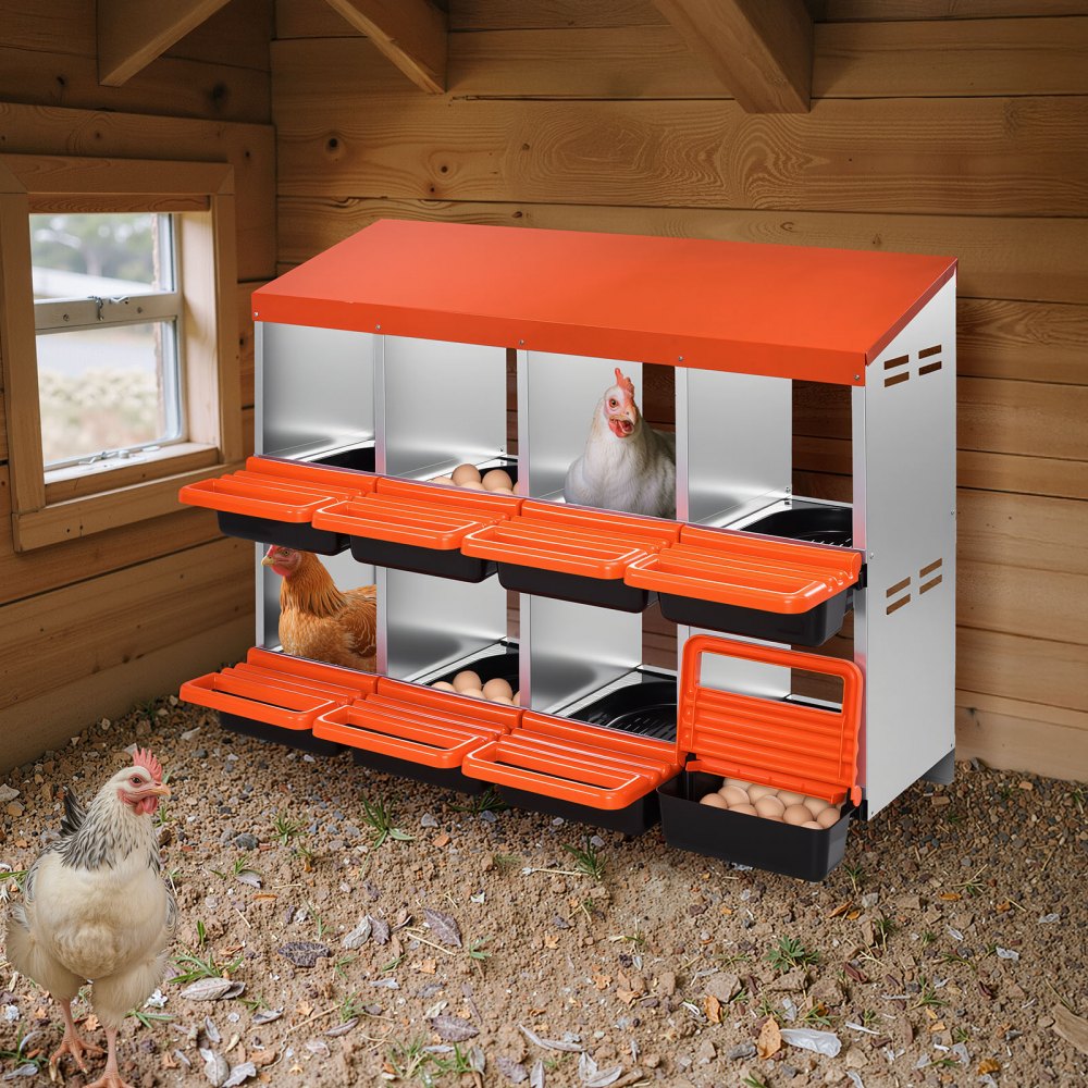 VEVOR Nido Metálico de Puesta de 2 Niveles, 8 Compartimentos, para Gallinas con Tapas Protectoras, Nido Enrollable, Ideal para Gallinas, Patos, Pollos y Otras Aves de Corral, 1060 x 525 x 800 mm
