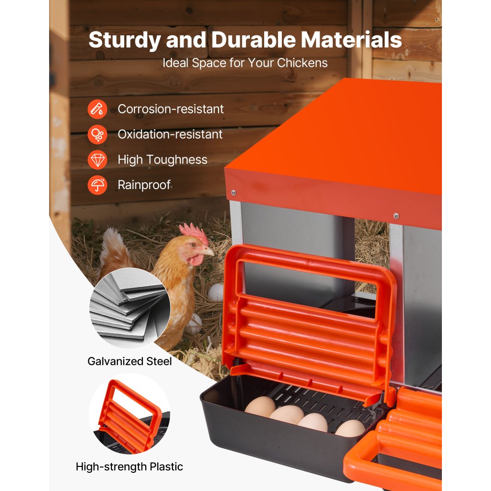 VEVOR Caja Nido para Gallinas 10 Compartimentos, 1320 x 525 x 790 mm, Ponederos para Gallinas de Metal con Nidos Inclinados, Plataforma de Descanso Apto para Diferentes Razas de Gallinas, Patos