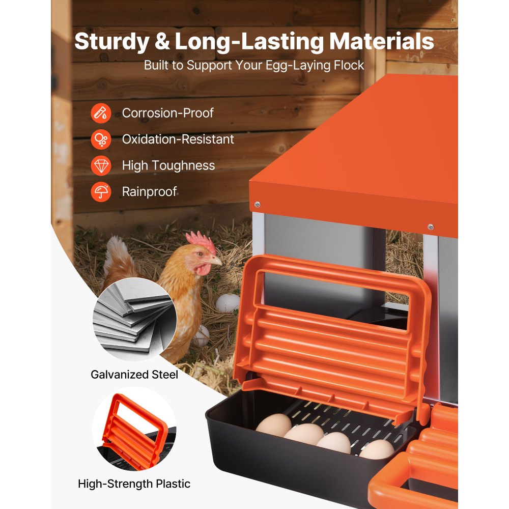 VEVOR Chicken Nesting Boxes, 2 Compartments, Easy Egg Collection, Wall Mount, Easy to Assemble, Galvanized Steel and High-Strength Plastic, Roll Away Nesting Boxes for Chickens Laying Eggs, Orange