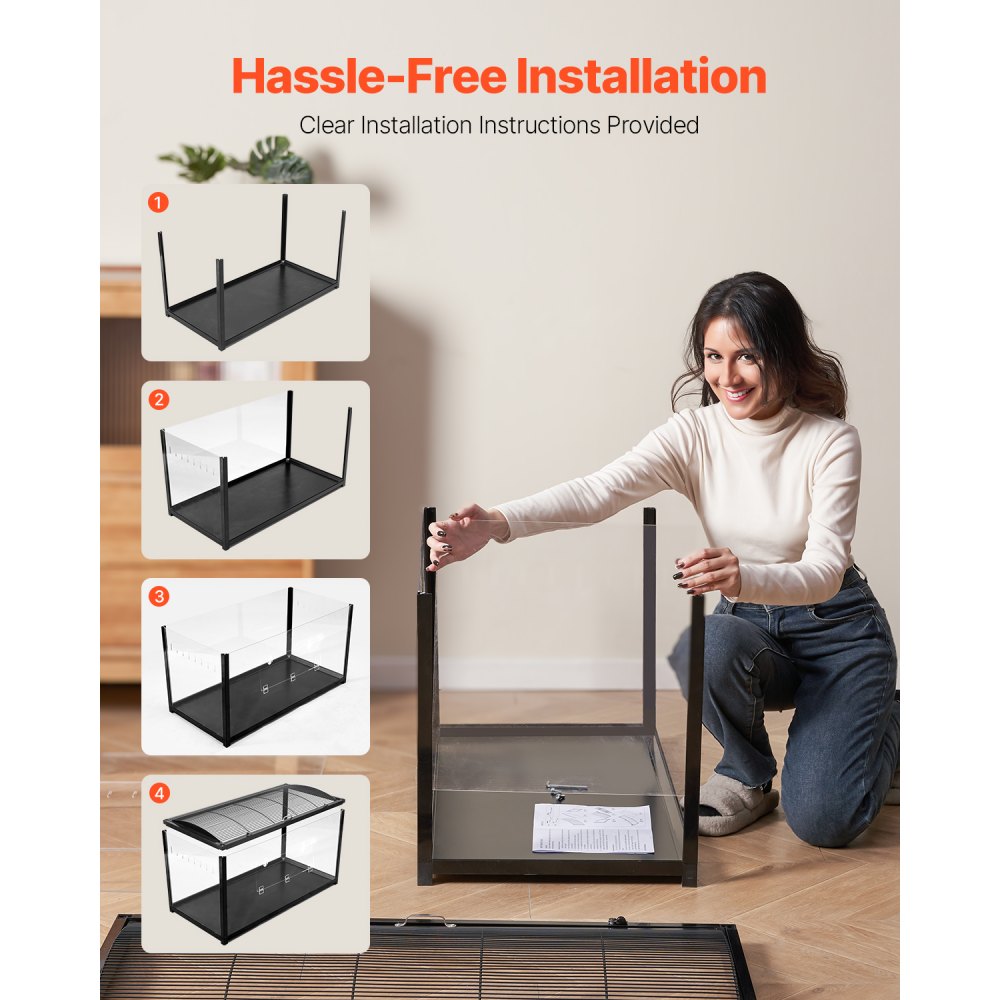 VEVOR Jaula para Hámster 96x47x55 cm Transparente con Visión de 360° Jaula para Animales Pequeños Jaulas Ventiladas con Puerta Frontal Casa Portátil para Hámsteres, Ratas, Conejillos de Indias