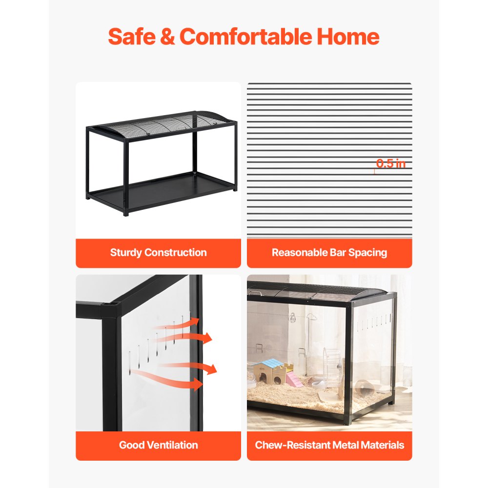 VEVOR Jaula para Hámster 96x47x55 cm Transparente con Visión de 360° Jaula para Animales Pequeños Jaulas Ventiladas con Puerta Frontal Casa Portátil para Hámsteres, Ratas, Conejillos de Indias