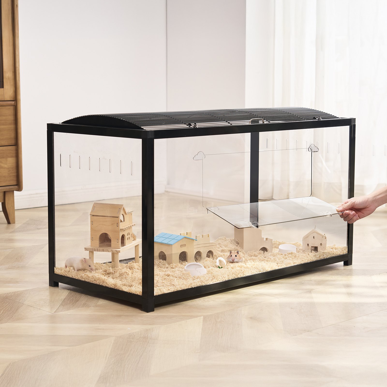 VEVOR Jaula para Hámster 96x47x55 cm Transparente con Visión de 360° Jaula para Animales Pequeños Jaulas Ventiladas con Puerta Frontal Casa Portátil para Hámsteres, Ratas, Conejillos de Indias