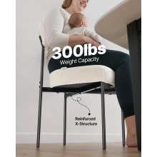 VEVOR Sillas de Comedor 4 Piezas Silla Decorativa con Respaldo Curvo Patas de Metal Negras Asiento Blanco de Cocina Esponja Suave Capacidad de Carga de 136 kg Altura del Asiento de 495 mm para Sala