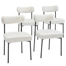 VEVOR Sillas de Comedor 4 Piezas Silla Decorativa con Respaldo Curvo Patas de Metal Negras Asiento Blanco de Cocina Esponja Suave Capacidad de Carga de 136 kg Altura del Asiento de 495 mm para Sala