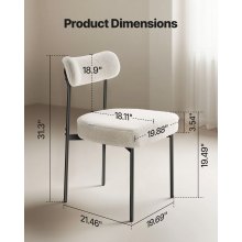 VEVOR Sillas de Comedor 2 Piezas Silla Decorativa con Respaldo Curvo Patas de Metal Negras Asiento Blanco de Cocina Esponja Suave Capacidad de Carga de 136 kg Altura del Asiento de 495 mm para Sala