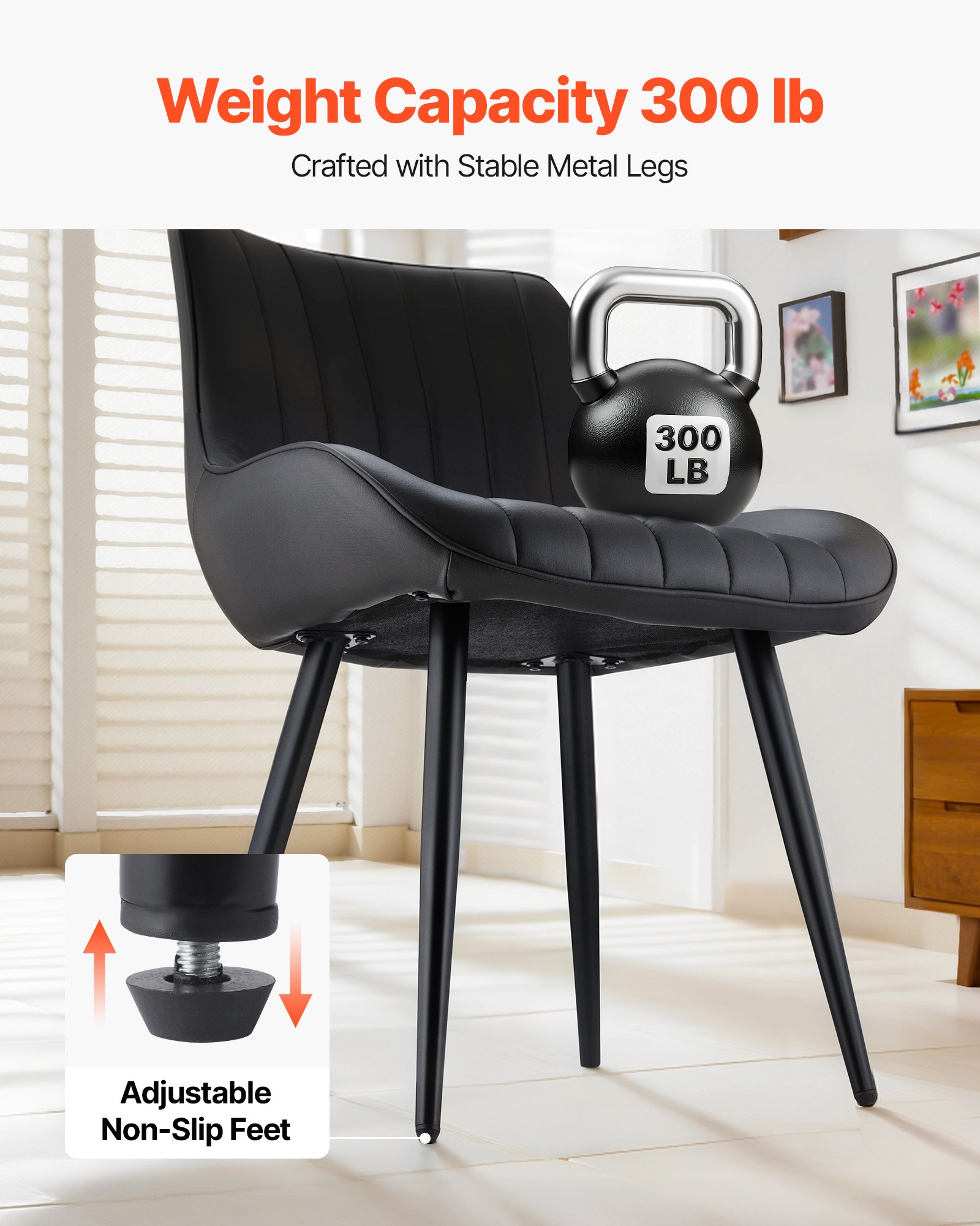 VEVOR Juego de 4 Sillas de Comedor de Estilo Moderno con Acentos, Tapizadas en Tela, para Mesa de Comedor, Ahorra Espacio, con Cojines Gruesos y Patas de Metal, Color Negro, 580 x 550 x 860 mm