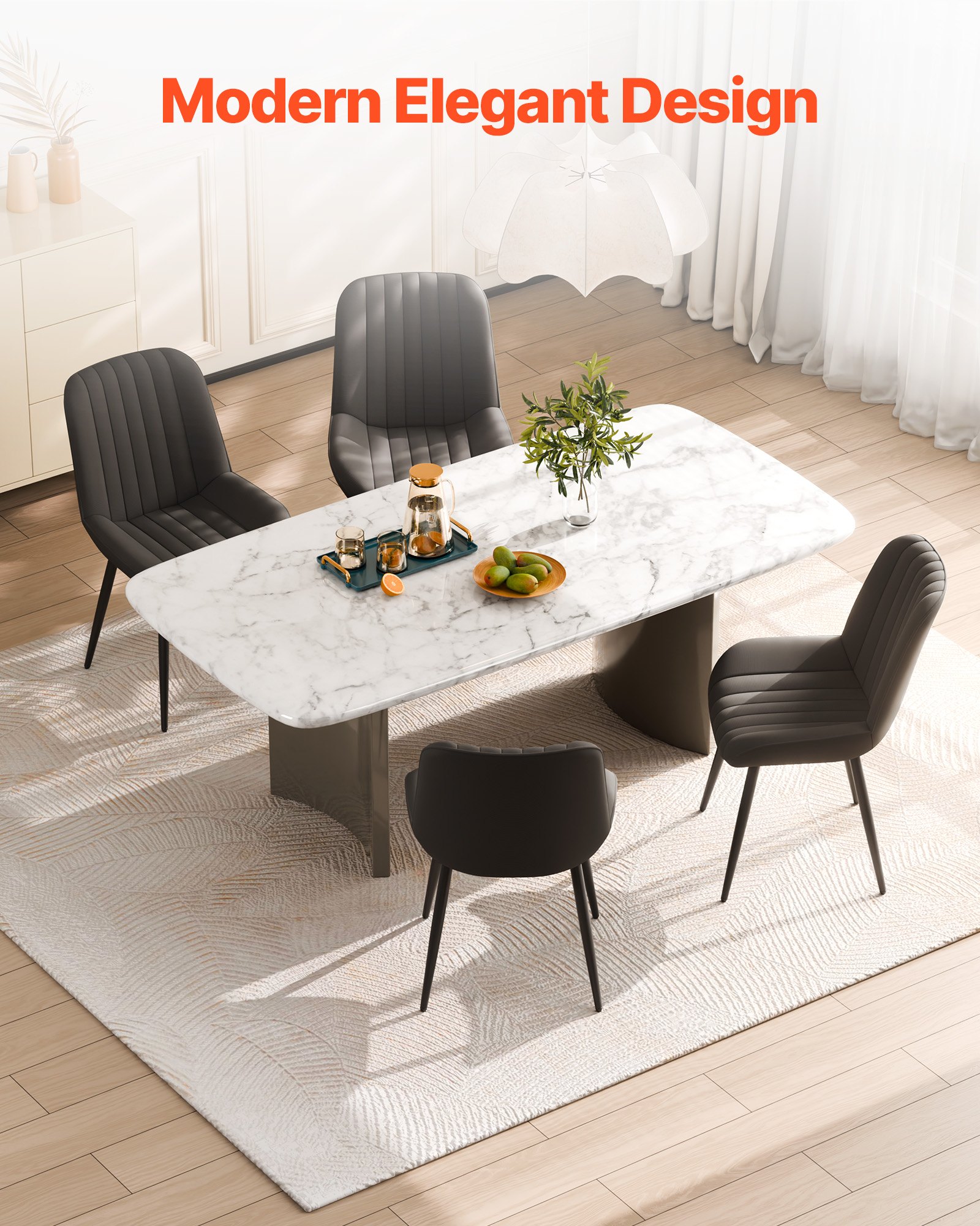 VEVOR Juego de 4 Sillas de Comedor de Estilo Moderno con Acentos, Tapizadas en Tela, para Mesa de Comedor, Ahorra Espacio, con Cojines Gruesos y Patas de Metal, Color Negro, 580 x 550 x 860 mm