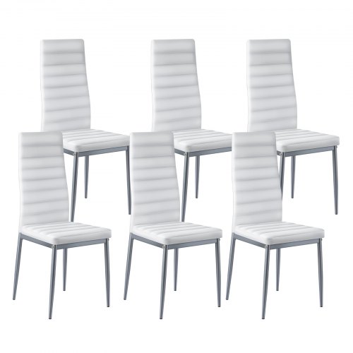 VEVOR Juego de 6 Sillas de Comedor Modernas con Acentos, Tapizadas en Cuero, para Mesa de Comedor, Ahorra Espacio, con Cojines Gruesos y Patas de Metal, Blanco, 465 x 405 x 970 mm, Carga 136 kg