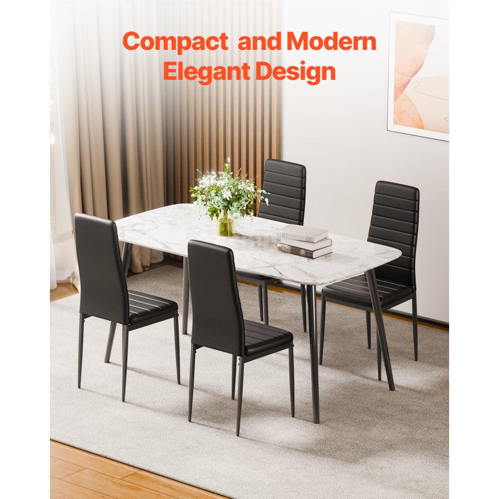 VEVOR Juego de 6 Sillas de Comedor de Estilo Moderno, Tapizadas en Cuero, para Mesa de Comedor, Ahorra Espacio, con Cojines Gruesos y Patas Metal, Acentos, Negro, 465 x 405 x 970 mm, Carga 136 kg