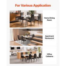 VEVOR Juego de 6 Sillas de Comedor de Estilo Moderno, Tapizadas en Cuero, para Mesa de Comedor, Ahorra Espacio, con Cojines Gruesos y Patas Metal, Acentos, Negro, 465 x 405 x 970 mm, Carga 136 kg