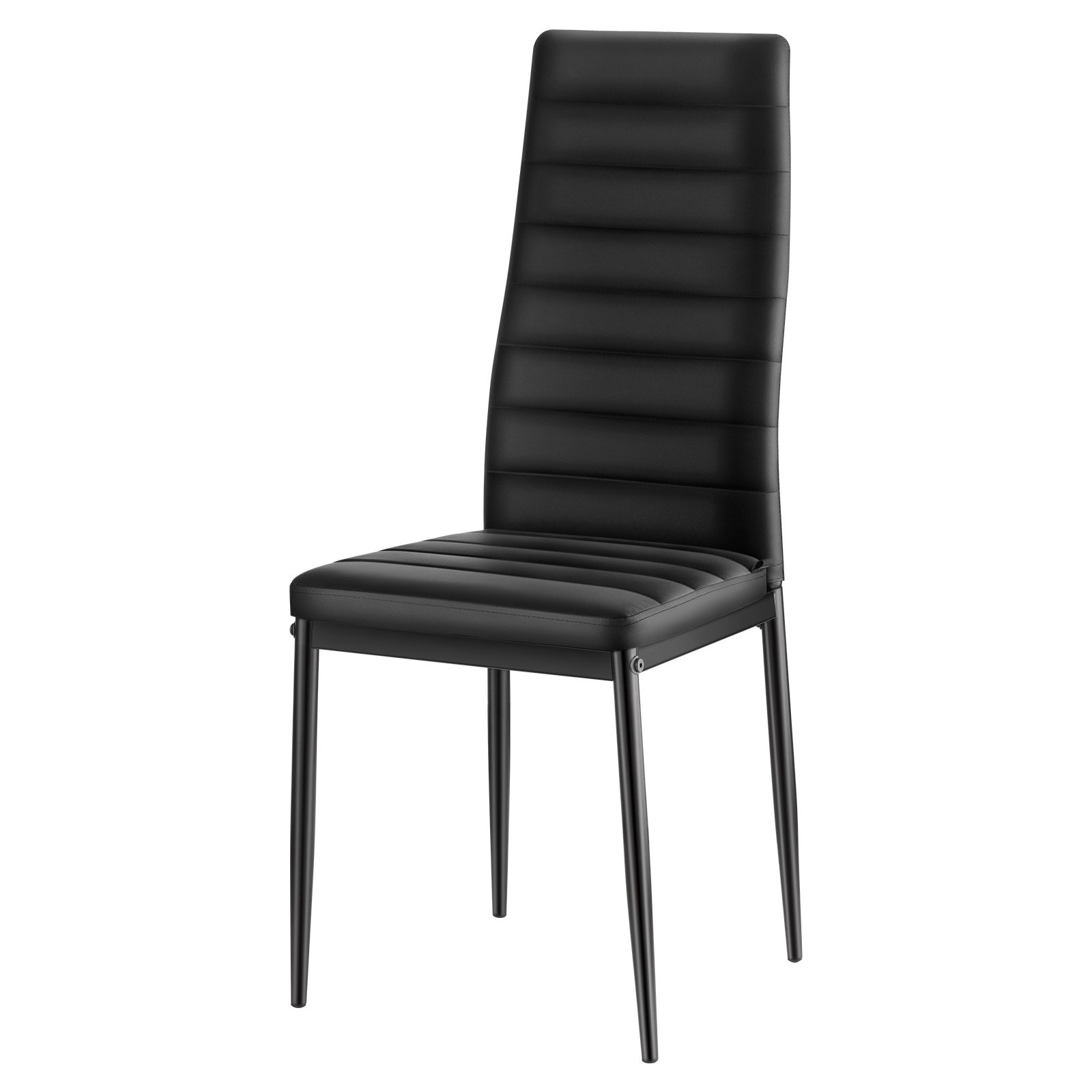 VEVOR Juego de 6 Sillas de Comedor de Estilo Moderno, Tapizadas en Cuero, para Mesa de Comedor, Ahorra Espacio, con Cojines Gruesos y Patas Metal, Acentos, Negro, 465 x 405 x 970 mm, Carga 136 kg