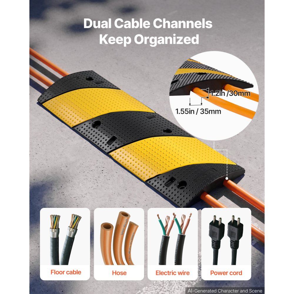 VEVOR Protector de Cables para Suelo 1000 mm 2 Canales Rampa de Protección de Cable Capacidad de Carga de 9979 kg con Tornillos de Expansión, para Caminos de Entrada de Grava, Hormigón, 2 Piezas