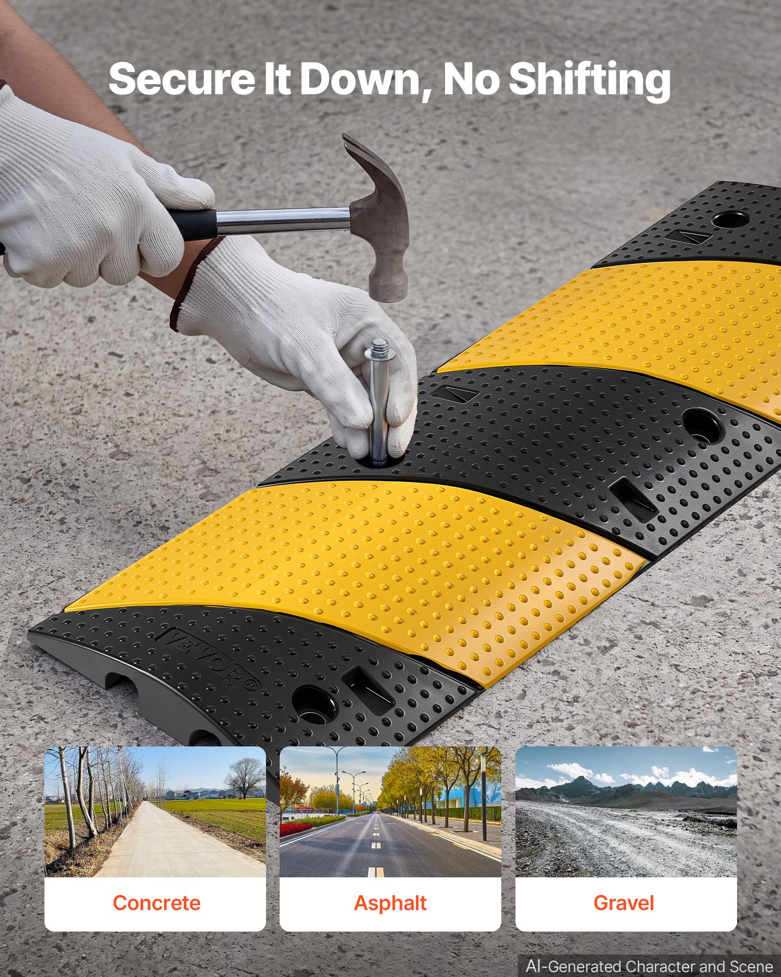VEVOR Protector de Cables para Suelo 1000 mm 2 Canales Rampa de Protección de Cable Capacidad de Carga de 9979 kg con Tornillos de Expansión, para Caminos de Entrada de Grava, Hormigón, 2 Piezas