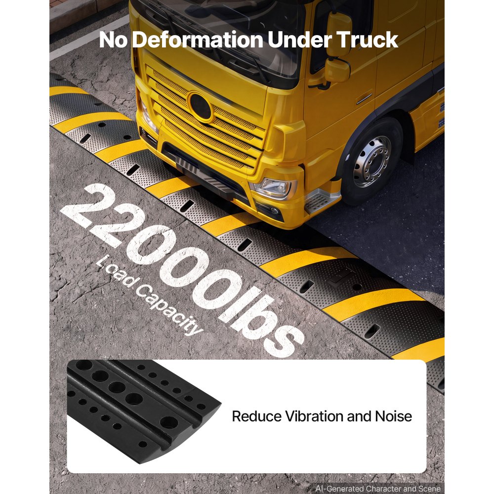 VEVOR Protector de Cables para Suelo 1830 mm 2 Canales Rampa de Protección de Cable Capacidad de Carga de 9979 kg con Tornillos de Expansión, para Caminos de Entrada de Grava, Hormigón, 1 Pieza