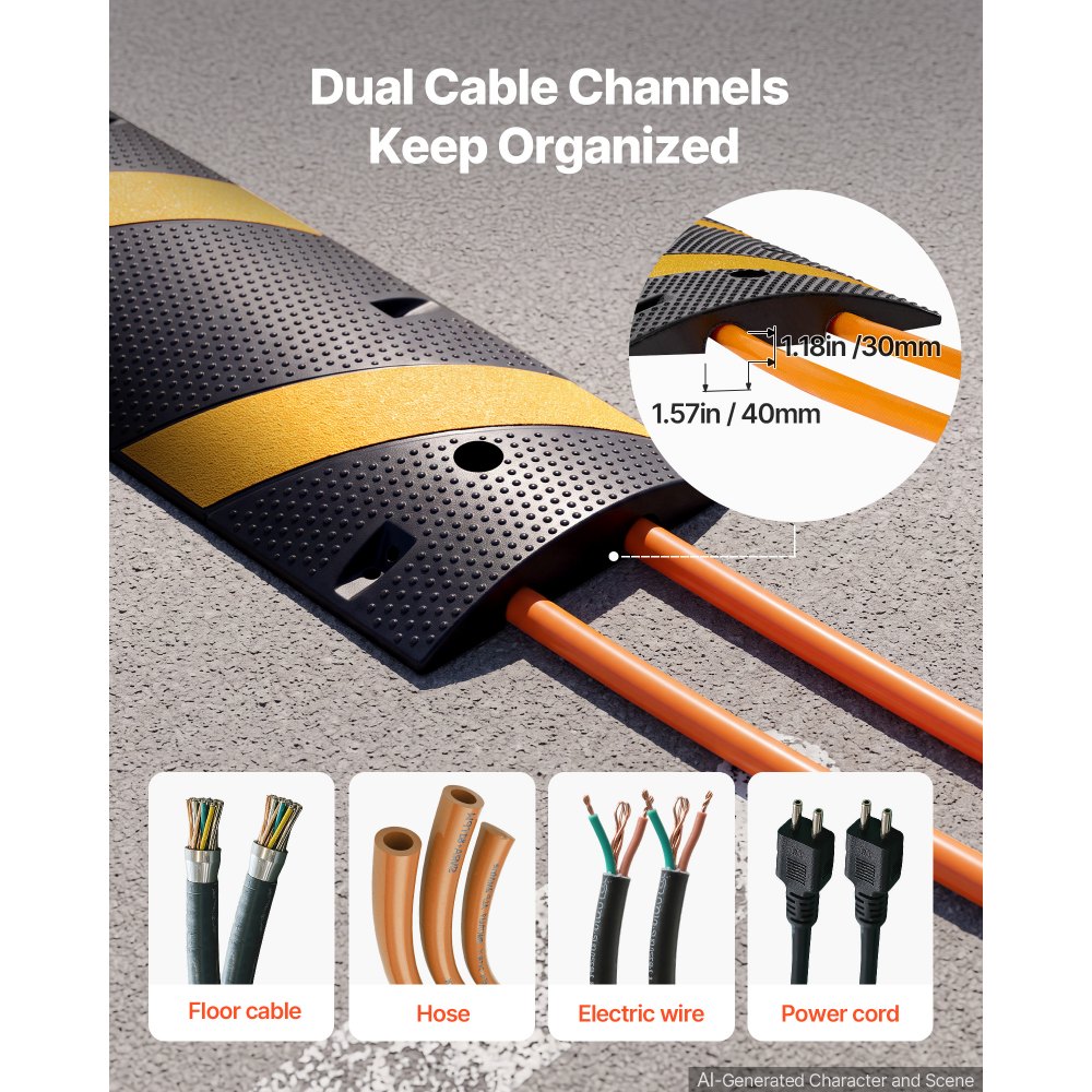 VEVOR Protector de Cables para Suelo 1830 mm 2 Canales Rampa de Protección de Cable Capacidad de Carga de 9979 kg con Tornillos de Expansión, para Caminos de Entrada de Grava, Hormigón, 1 Pieza