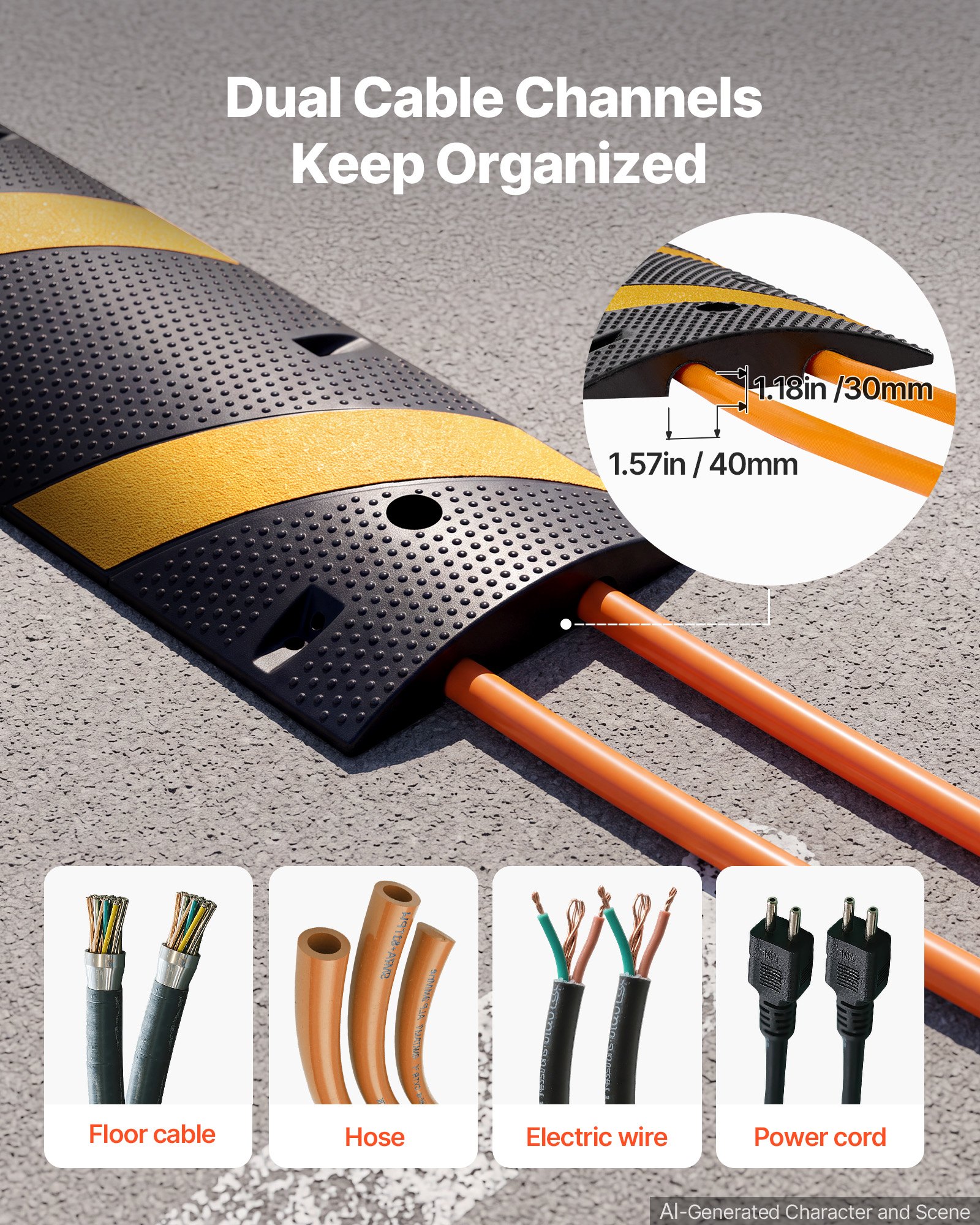 VEVOR Protector de Cables para Suelo 1830 mm 2 Canales Rampa de Protección de Cable Capacidad de Carga de 9979 kg con Tornillos de Expansión, para Caminos de Entrada de Grava, Hormigón, 1 Pieza