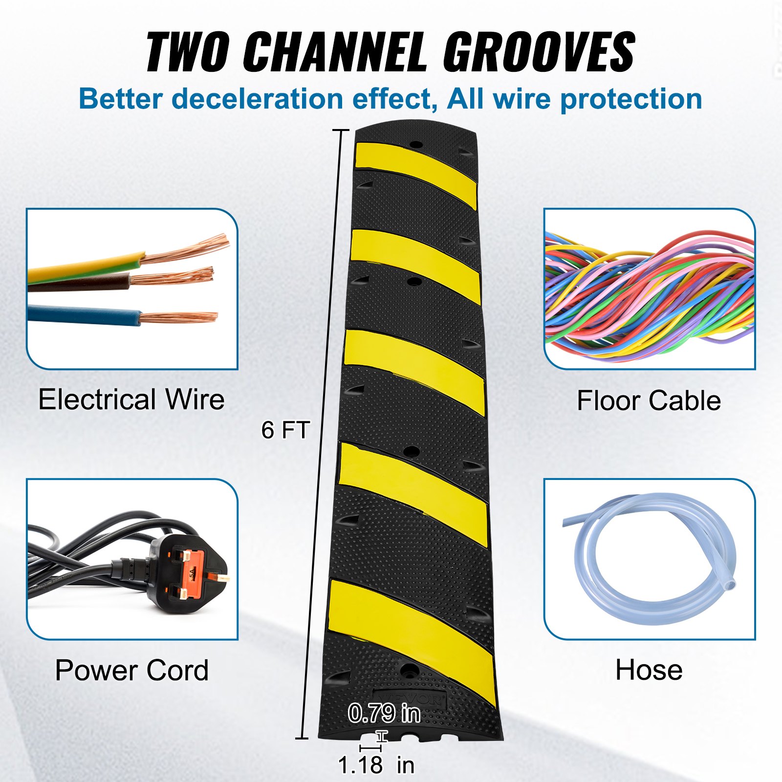 VEVOR Rampa de Protección de Cable de 2 Vías 2 PCS Pasacables de Suelo 183x30x4,5cm Protector de Cables de Goma Carga de 10000kg, 8 Tornillos 1 Broca para Carreteras Estacionamientos, Negro y Amarillo
