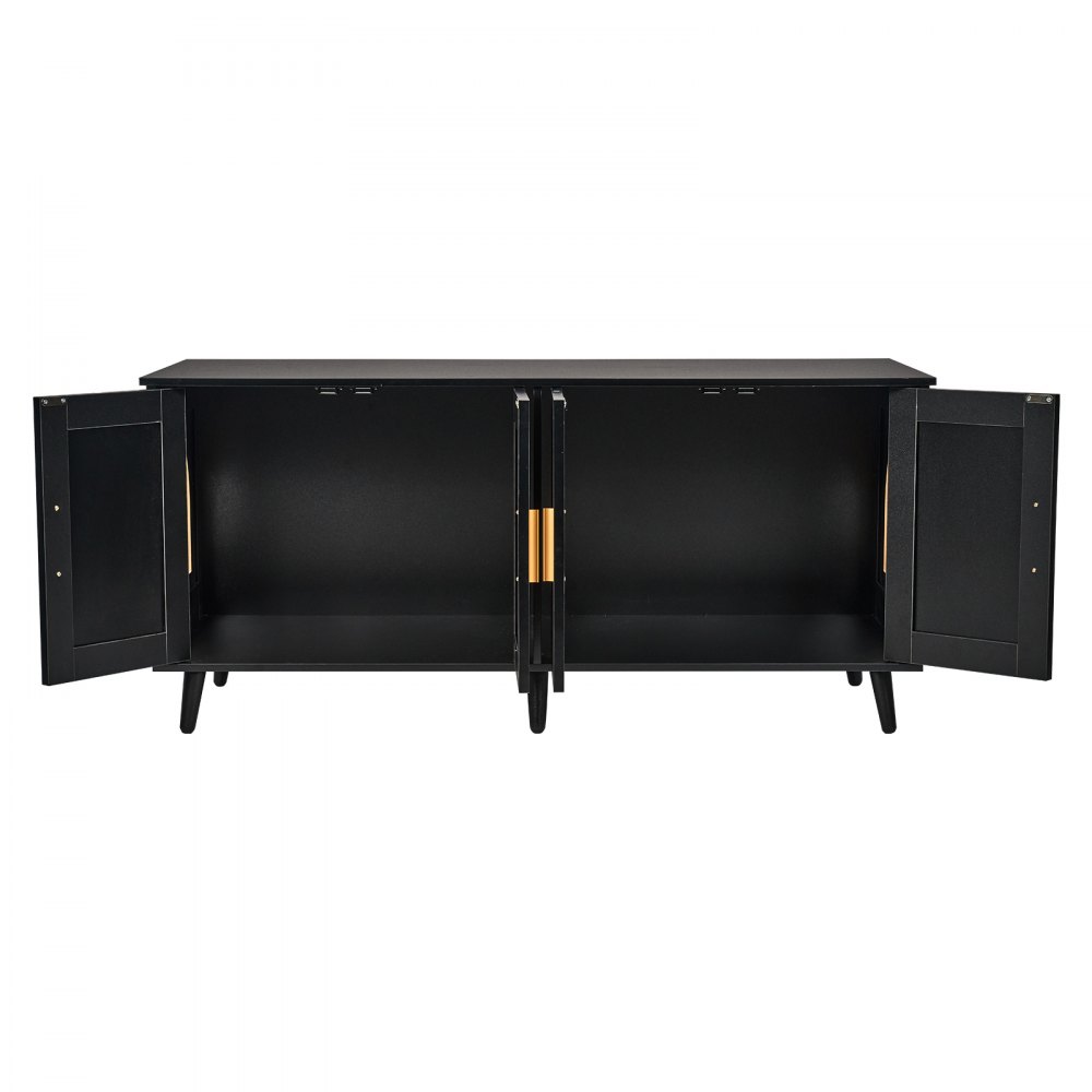 VEVOR Muebles de Baño Oculto para 2 Gatos 1,19 x 0,5 x 0,55 m Casa de Inodoro para Gatos con Puertas Decoradas de Ratán Armario de Madera para Ocultar las Cajas de Arena para Gatos, Negro