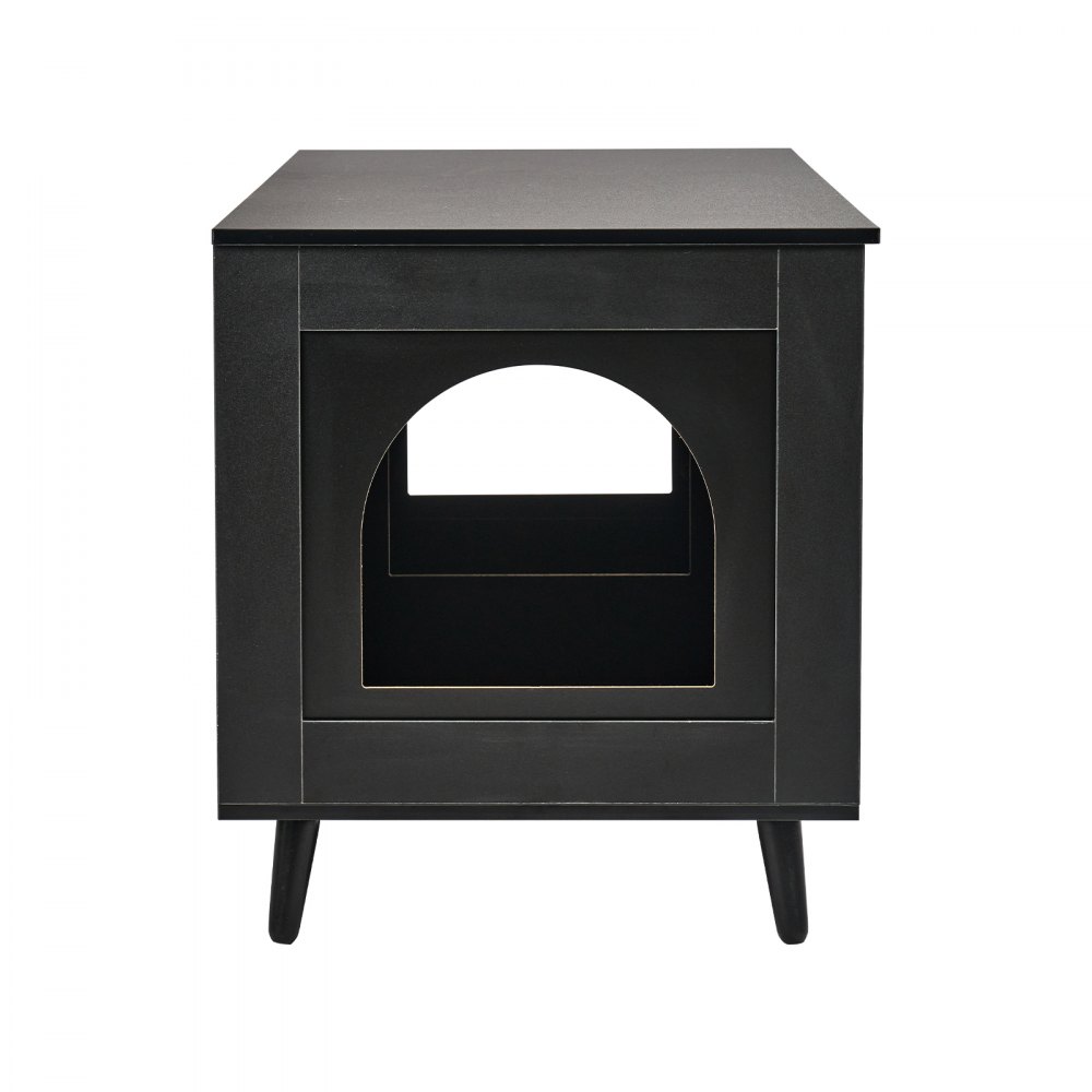 VEVOR Muebles de Baño Oculto para 2 Gatos 1,19 x 0,5 x 0,55 m Casa de Inodoro para Gatos con Puertas Decoradas de Ratán Armario de Madera para Ocultar las Cajas de Arena para Gatos, Negro