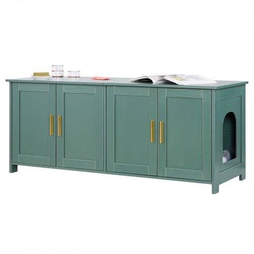 VEVOR Arenero para Gatos, 1200 x 450 x 500 mm, con 4 Puertas 2 Entradas, Mueble de Interior, Caseta de Madera, Compatible con la Mayoría de Areneros, Verde, Carga Superior 60 kg e Inferior 45 kg