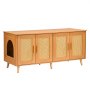 VEVOR Muebles de Baño Oculto para 2 Gatos 1,19 x 0,5 x 0,55 m Casa de Inodoro para Gatos con Puertas Decoradas de Ratán Armario de Madera para Ocultar las Cajas de Arena para Gatos, Color Natural