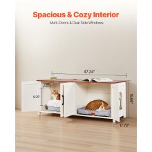 VEVOR Armario para Arenero Madera a Gatos, Inodoro Interior, 4 Puertas, 2 Entradas, Compatible con la Mayoría de Areneros, 120 x 45 x 50 cm, Carga Superior 60 kg e Inferior 45 kg, Marrón y Blanco