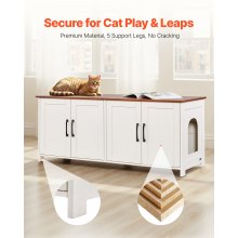 VEVOR Armario para Arenero Madera a Gatos, Inodoro Interior, 4 Puertas, 2 Entradas, Compatible con la Mayoría de Areneros, 120 x 45 x 50 cm, Carga Superior 60 kg e Inferior 45 kg, Marrón y Blanco