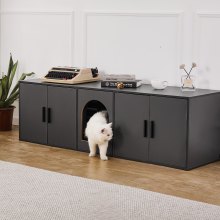 VEVOR Mueble de Baño Oculto para Gatos Armario de Madera 1,47x0,46x0,45m, Negro