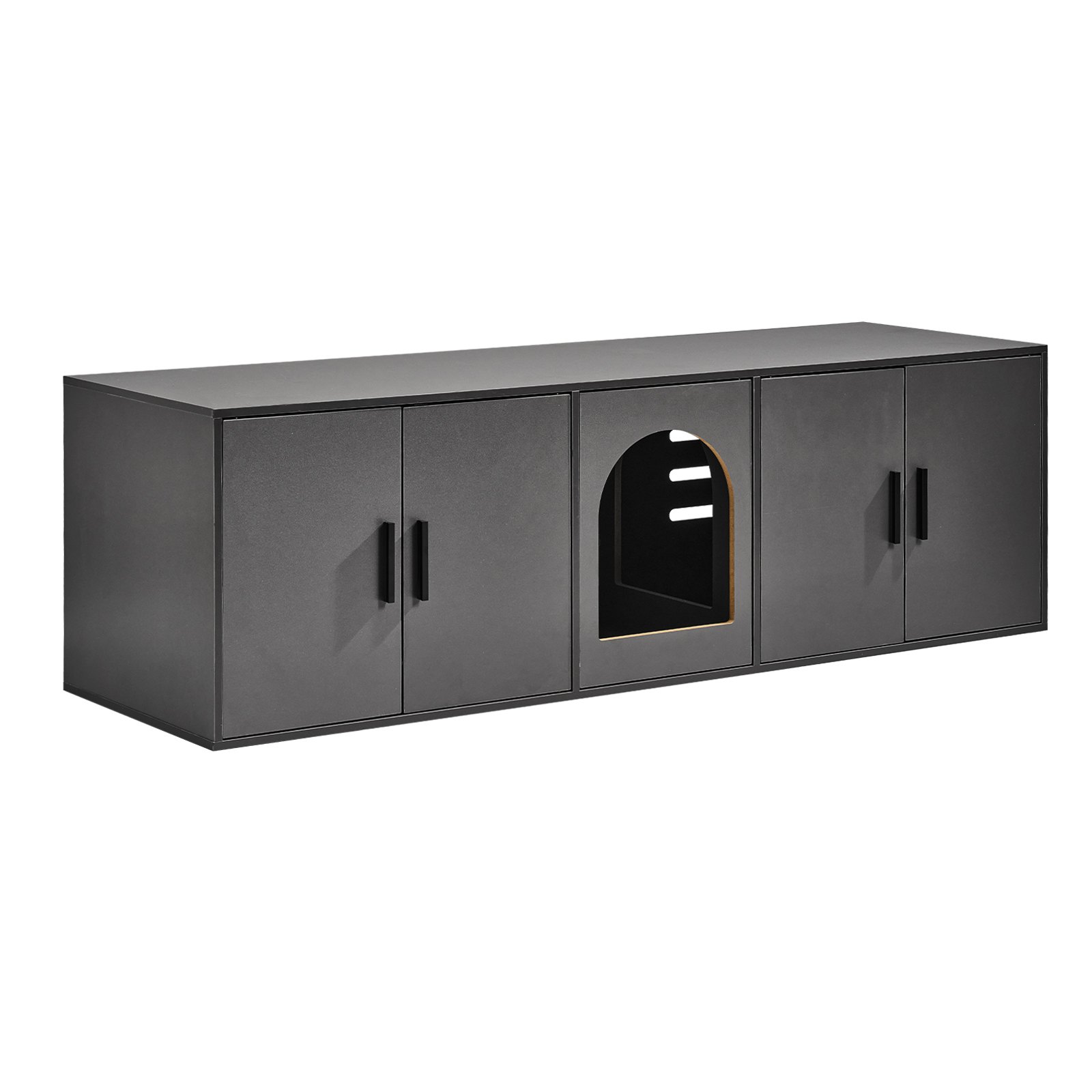 VEVOR Mueble de Baño Oculto para Gatos Armario de Madera 1,47x0,46x0,45m, Negro
