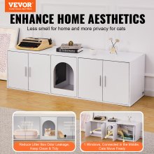 VEVOR Mueble de Baño Oculto para Gatos Armario de Madera 1,47x0,46x0,45m, Blanco