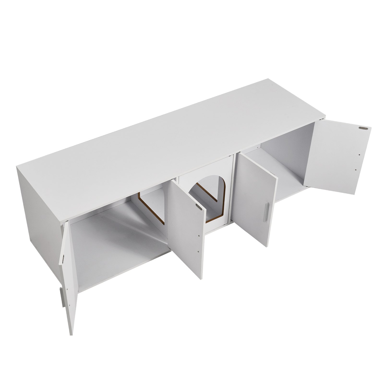 VEVOR Muebles de Baño Oculto para 2 Gatos 1,47 x 0,46 x 0,45 m Casa de Inodoro para Gatos con Puertas Decoradas de Ratán Armario de Madera para Ocultar las Cajas de Arena para Gatos, Blanco