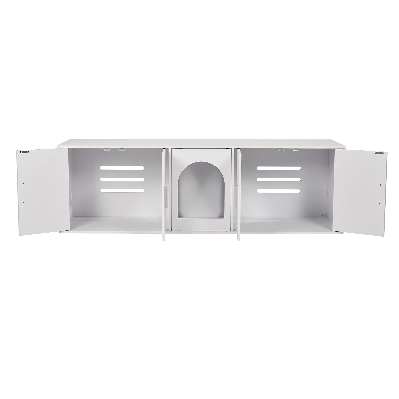 VEVOR Muebles de Baño Oculto para 2 Gatos 1,47 x 0,46 x 0,45 m Casa de Inodoro para Gatos con Puertas Decoradas de Ratán Armario de Madera para Ocultar las Cajas de Arena para Gatos, Blanco