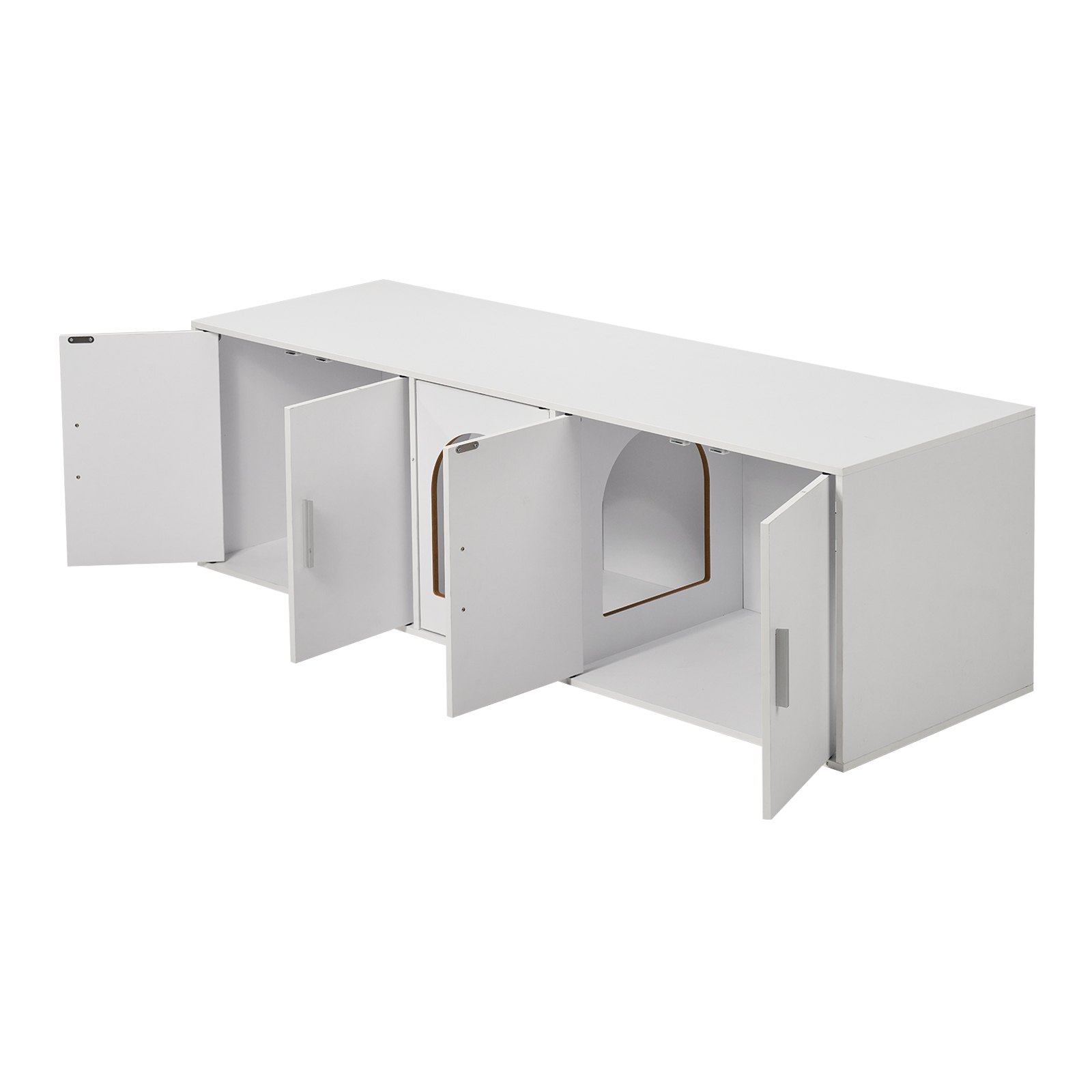 VEVOR Muebles de Baño Oculto para 2 Gatos 1,47 x 0,46 x 0,45 m Casa de Inodoro para Gatos con Puertas Decoradas de Ratán Armario de Madera para Ocultar las Cajas de Arena para Gatos, Blanco
