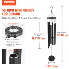 VEVOR Campanas de Viento para Exteriores de 1473 mm con Tono Profundo, Negra