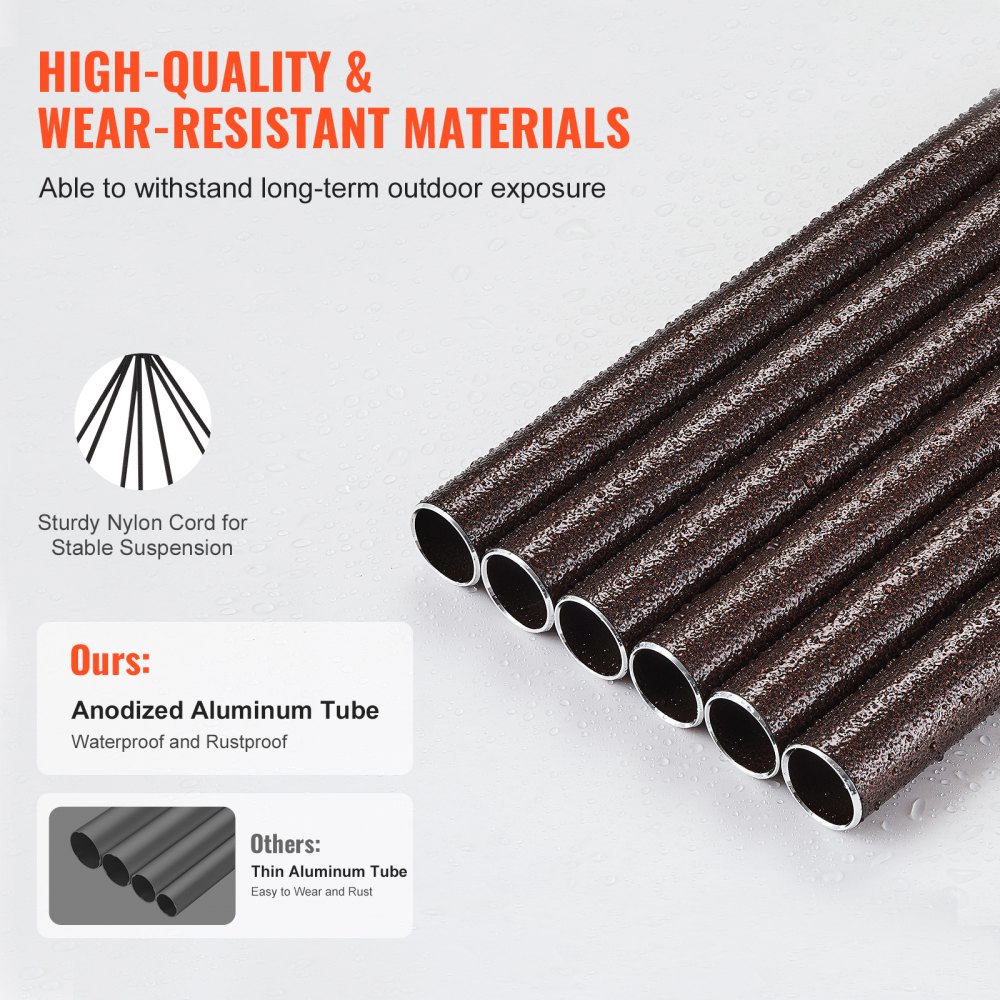 VEVOR Campanas de Viento para Exteriores de 1143 x Ø200 mm, Campanillas de Viento de Tono Profundo con 6 Tubos, Decoración para Exteriores para Patio, Porche, Jardín y Patio Trasero, Color Bronce