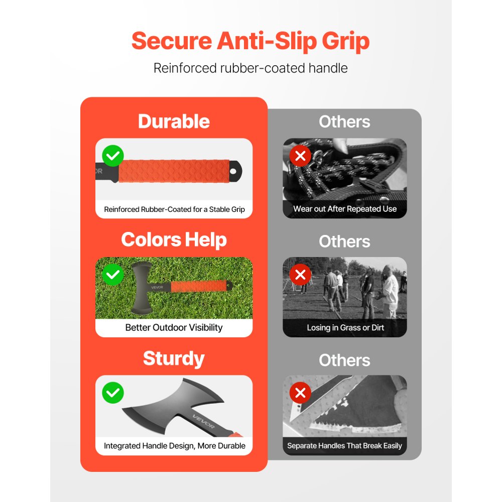 VEVOR Juego de Hachas Arrojadizas 3 Piezas Hachas de Lanzamiento de Doble Filo 302,3 mm Cabeza de Acero Inoxidable con Mango de Goma TPR, con Funda de Nailon Negra, para Recreación y Competición