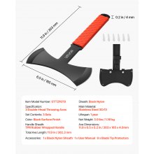 VEVOR Juego de Hachas Arrojadizas 3 Piezas de Doble Filo 302,3 mm con Funda