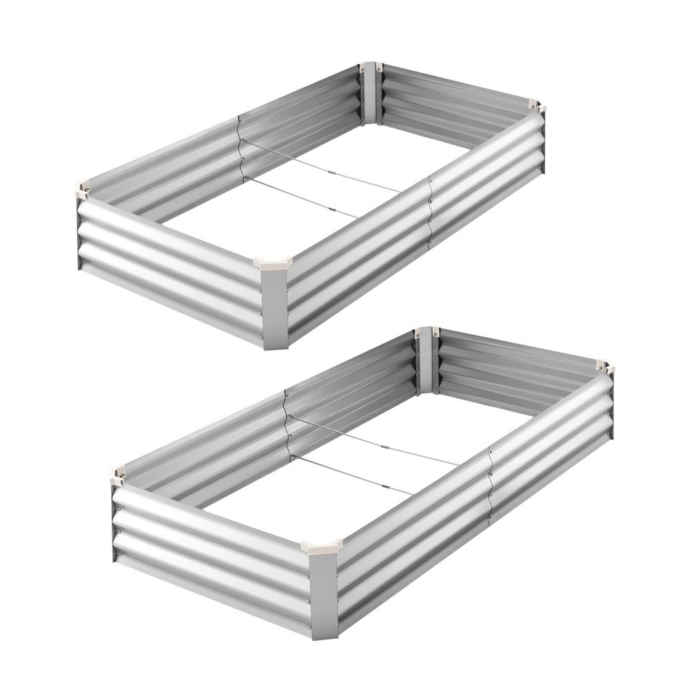 VEVOR Cama Elevada de Jardín 180 x 90 x 30 cm Rectangular, Arriate de Jardín de Metal con Base Abierta, para Cultivo de Flores Plantas con Accesorios para Terraza Patio Balcón, 2 Piezas, Plateado