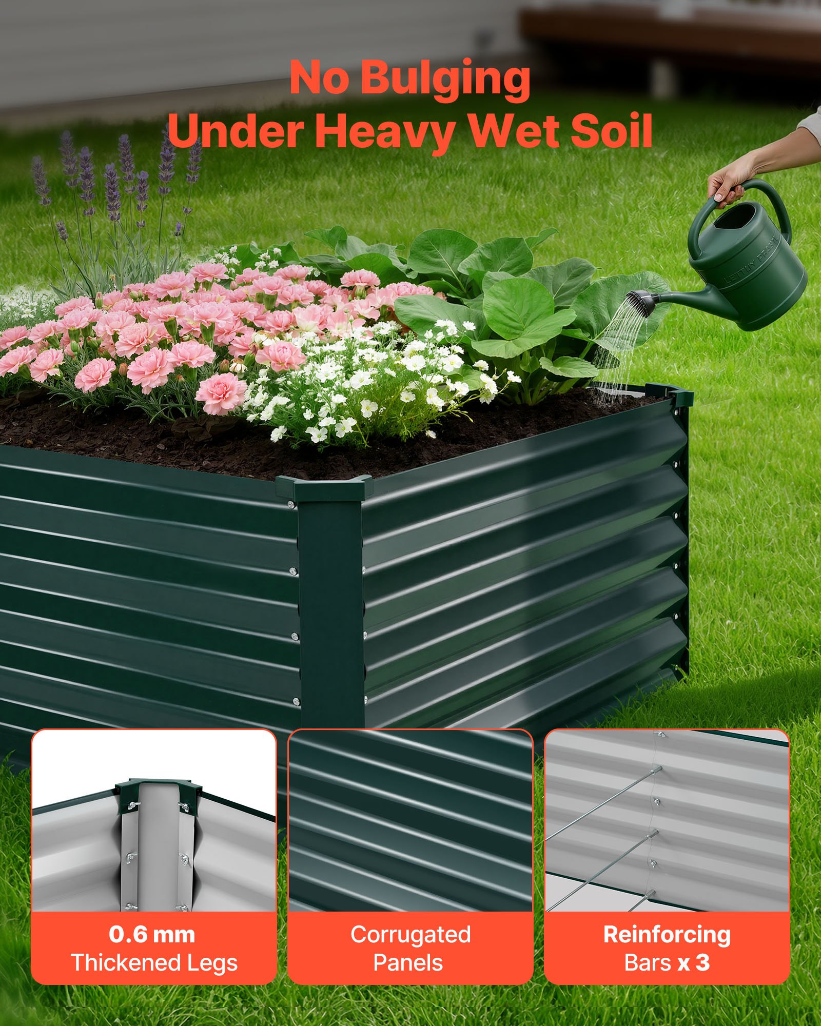 VEVOR Cama Elevada de Jardín 203 x 102 x 46 cm Rectangular, Arriate de Jardín de Metal con Fondo Abierto, para Cultivo de Flores Plantas Verduras con Accesorios para Patio Balcón, Verde Oscuro