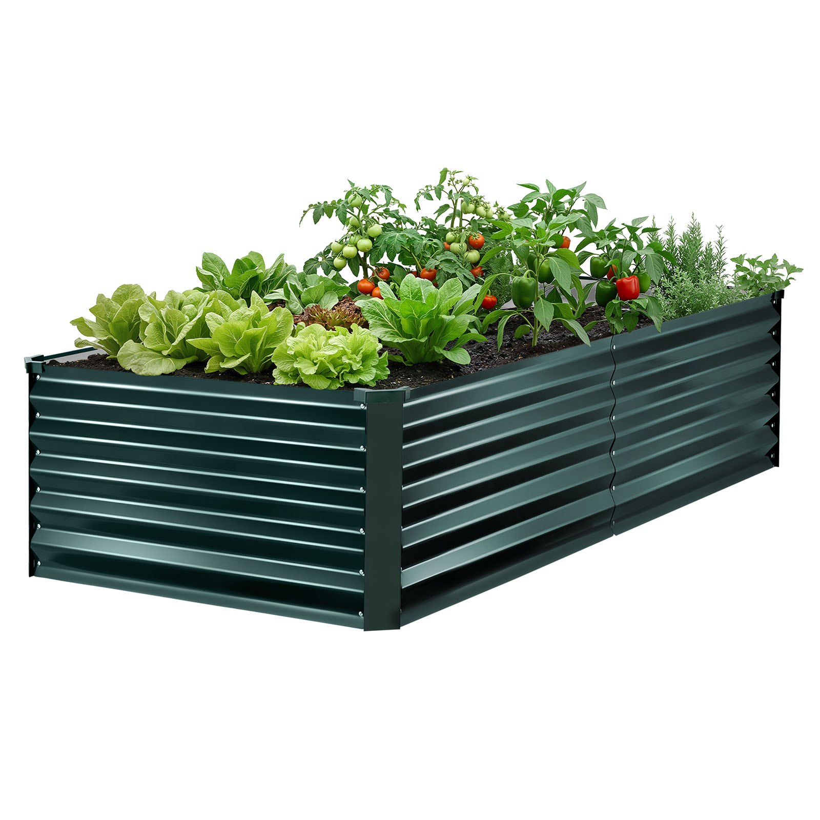 VEVOR Cama Elevada de Jardín 203 x 102 x 46 cm Rectangular, Arriate de Jardín de Metal con Fondo Abierto, para Cultivo de Flores Plantas Verduras con Accesorios para Patio Balcón, Verde Oscuro