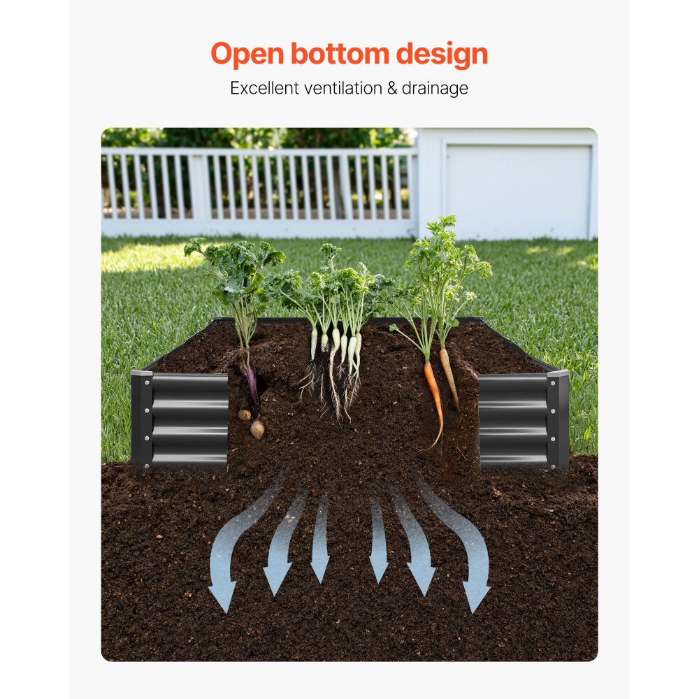 VEVOR Cama Elevada de Jardín 240 x 120 x 29 cm Rectangular, Jardinería Elevada de Metal con Base Abierta para Cultivo de Flores Plantas Hierbas Huerto con Accesorios para Jardín Terraza Patio Balcón