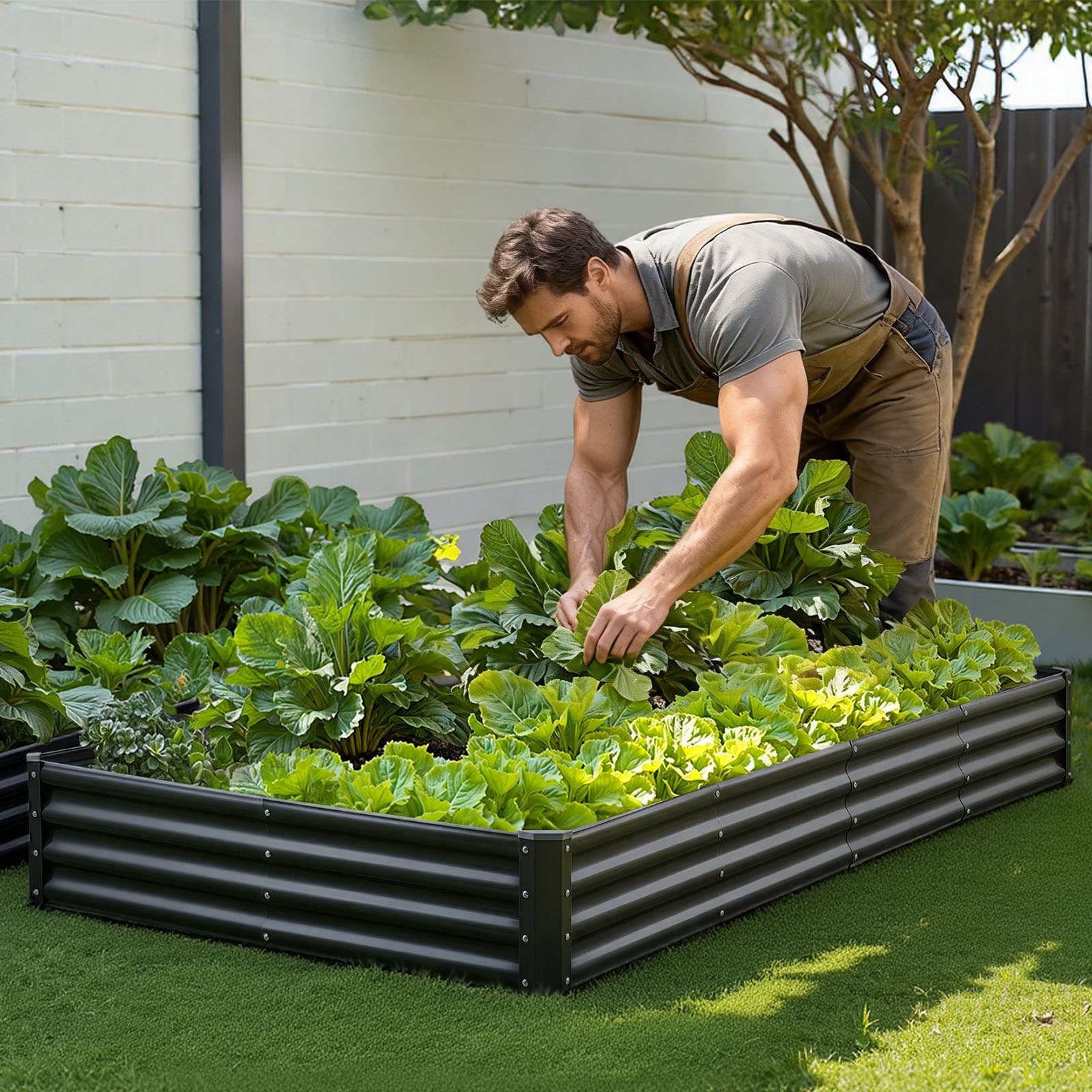 VEVOR Cama Elevada de Jardín 240 x 120 x 29 cm Rectangular, Jardinería Elevada de Metal con Base Abierta para Cultivo de Flores Plantas Hierbas Huerto con Accesorios para Jardín Terraza Patio Balcón
