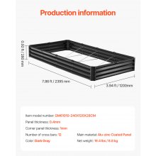 VEVOR Macetero Elevado de Metal para Jardín 2395 x 1200 x 280 mm, Gris Oscuro