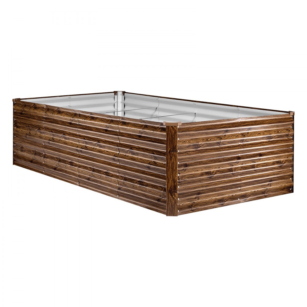 VEVOR Cama Elevada de Jardín 240 x 120 x 62 cm Rectangular, Arriate de Jardín de Metal con Fondo Abierto, para Cultivo de Flores Plantas Verduras con Accesorios para Terraza Patio, Color de Madera