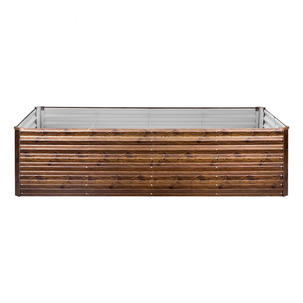 VEVOR Cama Elevada de Jardín 240 x 120 x 62 cm Rectangular, Arriate de Jardín de Metal con Fondo Abierto, para Cultivo de Flores Plantas Verduras con Accesorios para Terraza Patio, Color de Madera